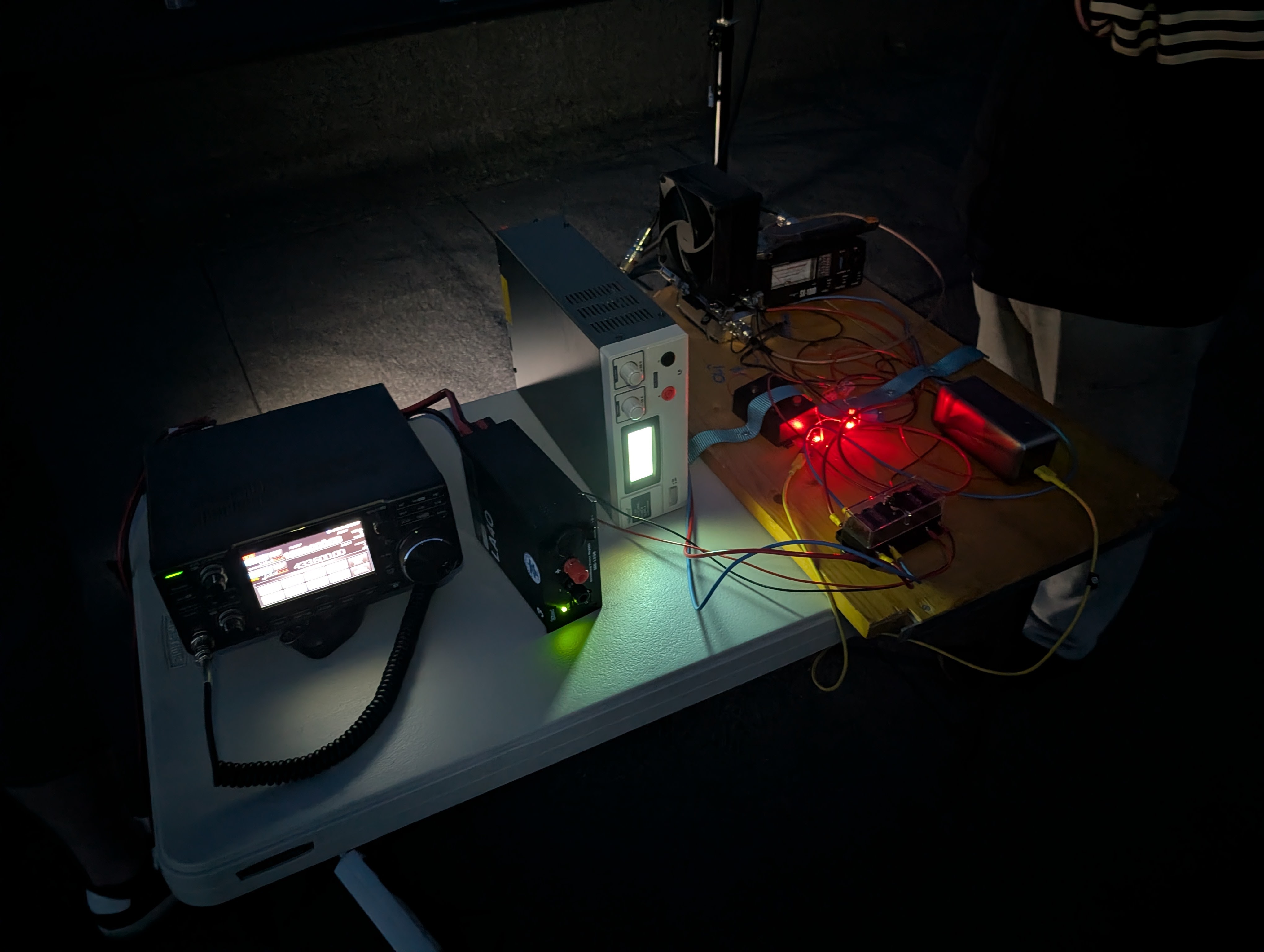 The rooftop station at night before the evening pass, bias indicators lit
