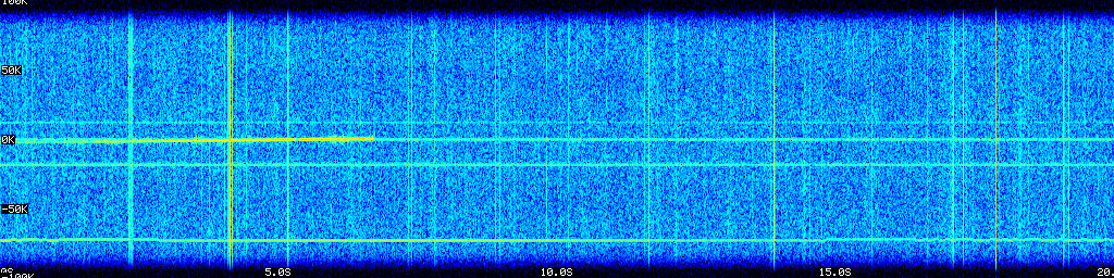 Spectrogram of capture 2 showing the uplink trace disappearing after about five seconds