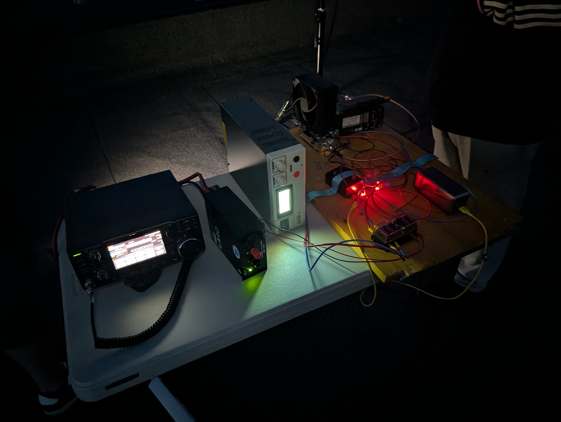 The rooftop station at night before the evening pass, bias indicators lit
