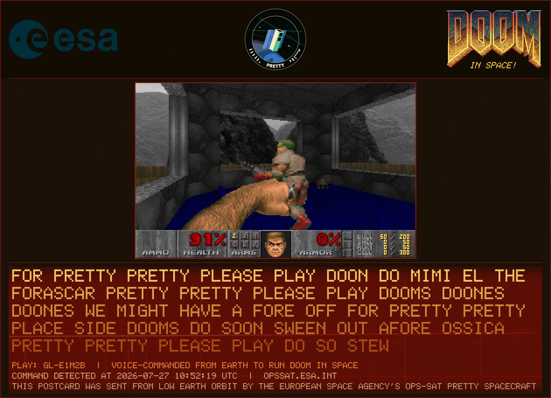 DOOM postcard generated aboard OPS-SAT PRETTY
